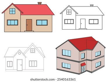 Four Houses Showing Different Architectural Styles and Perspectives.