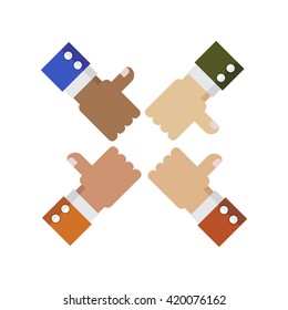 Four of human hand give thumb up.