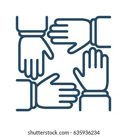 Four Human Hands vector icon in meaning Partnership