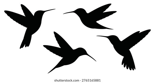 Four hummingbirds in flight a silhouette study of graceful avian movement