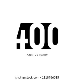 Four hundred anniversary, minimalistic logo. Four hundredth years, 400th jubilee, greeting card. Birthday invitation. 400 year sign. Black negative space vector illustration on white background