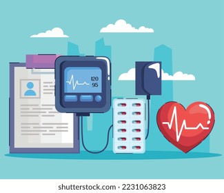 four hypertension disease set icons