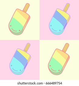 Four ice cream poster Line Art in Flat Style. Vector Illustration. Poster Design