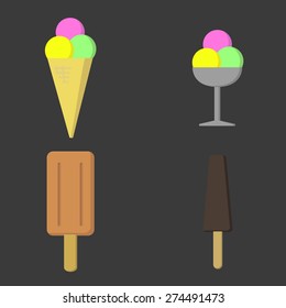 Four Ice Creams Vector Illustration isolated on a dark background