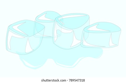 Four Ice cubes melting away into a puddle.