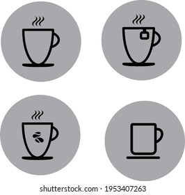 Four icon cups and coffee and tea cups for various purposes