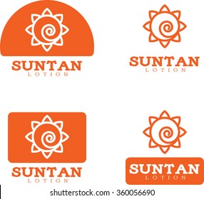 Four icon designs and illustrations with a suntan lotion theme.