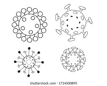 
four icons of bacteria. Vector drawing. Similarity with covid-19. Coronavirus, bacteria symbol. set of icons Black spots resembling bacteria cells