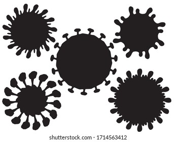 four icons of bacteria. Vector drawing. Similarity with covid-19. Coronavirus, bacteria symbol.