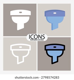 Four icons of ceiling light fixtures in white outline and blue filled styles
