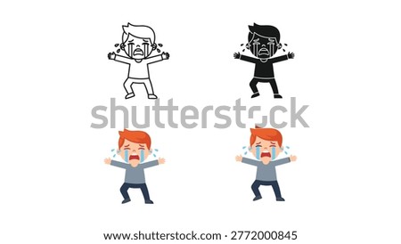 Four icons of a child crying intensely with arms outstretched, conveying strong emotions of sadness, despair, or intense distress.