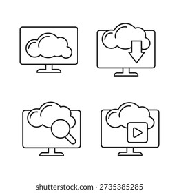 Cuatro iconos de almacenamiento en la nube y transmisión de medios