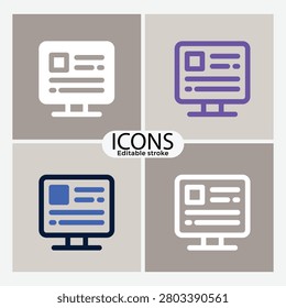 Four icons of computer monitors with varying stroke colors on transparent background