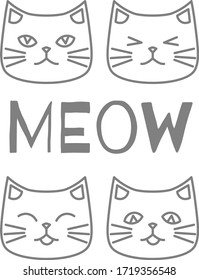 four icons with cute outline cat faces