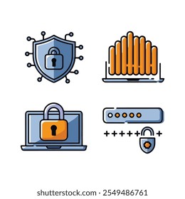 Cuatro iconos de seguridad cibernética con fondo blanco 