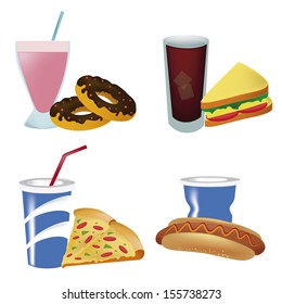 four icons of fast food, each one with personal drink