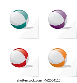 Four Icons of Glossy Toy Ball Colored Duotone Combinations - Orange Purple Red Turquoise Light Grey Elements on White Natural Paper Effect Background - Gradient Comics Style