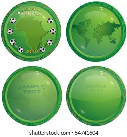 Four  icons of green color of the round form on a football theme