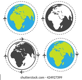 Four icons isolated on white background. Arount the world.