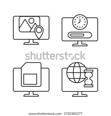 Four icons of location sim card and globe