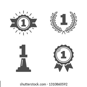 Four icons with number one, champion, winner, leader, success icons, vector eps10 illustration