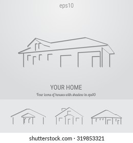four icons on a theme house with shadow
