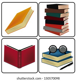 four icons representing books and its stuff for reading
