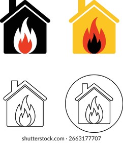 Quatro ícones que representam a segurança contra incêndios em casa e a prevenção contra o risco de incêndio