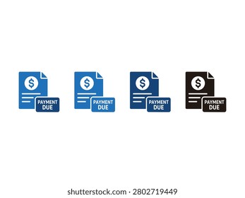 Four icons show a document with a dollar sign and a payment due label.