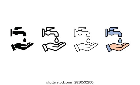 Four icons show hands catching water from various faucet designs