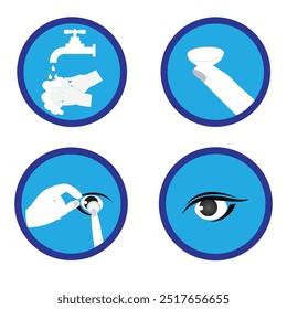 Four icons showing how to put your contact lenses