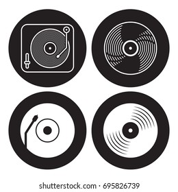 Four icons vinyl, Black logo vinyl, Outline image vinyl or music sign. White on a black background