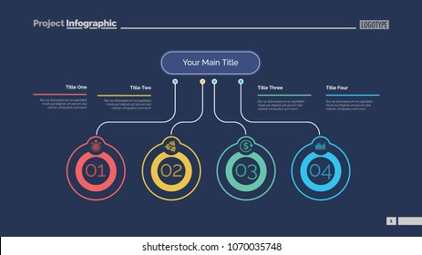 Four ideas process chart slide template. Business data. Startup, flow, design. Creative concept for infographic, presentation, report. Can be used for topics like marketing, economics, research.