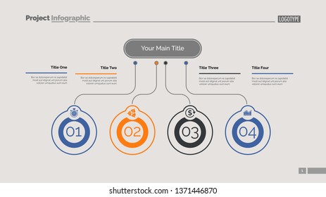 Four ideas process chart slide template. Business data. Startup, flow, design. Creative concept for infographic, presentation, report. Can be used for topics like marketing, economics, research.