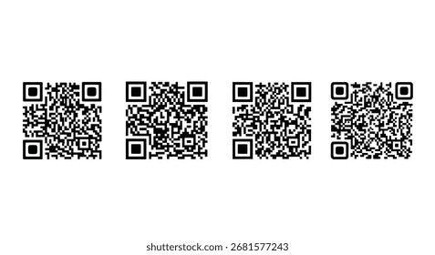 Four identical qr codes displayed in a horizontal row for digital information access vector