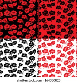 Four identical seamless floral patterns in different colors, hand drawing vector illustration