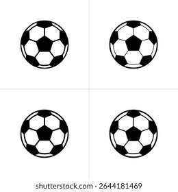 Four identical soccer balls, outlined in black with white panels, are arranged in a grid against a bright white background, minimalist design.