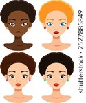 Four illustrated female avatars with different features