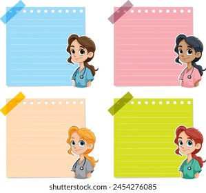 Four illustrated kids with blank notepads for messages