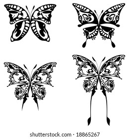 four illustration of butterfly black on white