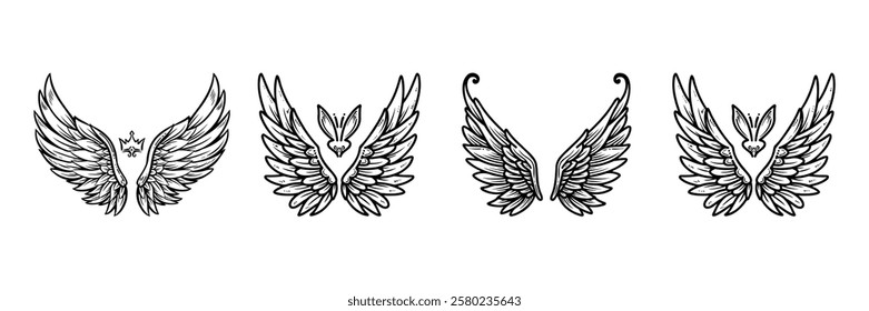 Four illustrations of angel wings, creative and modern