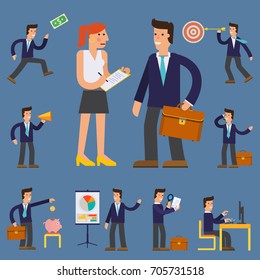 Four Illustrations of Cartoon Character Successful Businessman