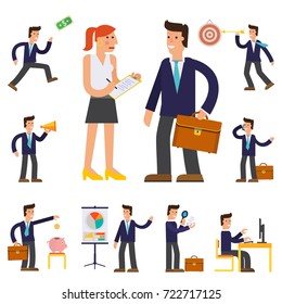 Four Illustrations of Cartoon Character Successful Businessman