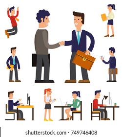 Four Illustrations of Cartoon Character Successful Businessman