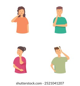 Four illustrations of individuals showing puzzled expressions and gestures of uncertainty