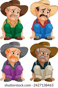 Four illustrations showing a cowboy with different emotions.