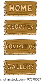 Cuatro ilustraciones de botones Web de madera