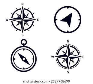 Four images of wind rose, compass and direction of travel