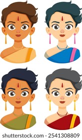 Four Indian women in colorful sarees