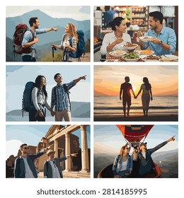 Four individuals strolling together on a sunny urban boardwalk with ocean backdrop